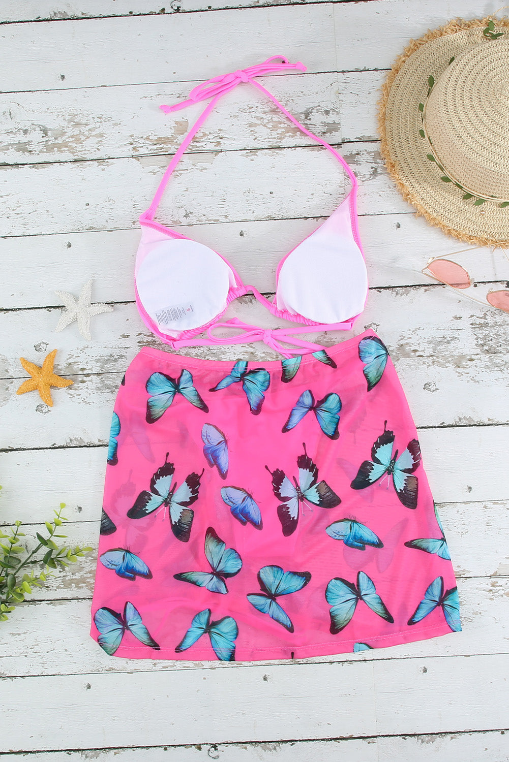 Halter Triangle Bikini With Drawstring Print Skirt