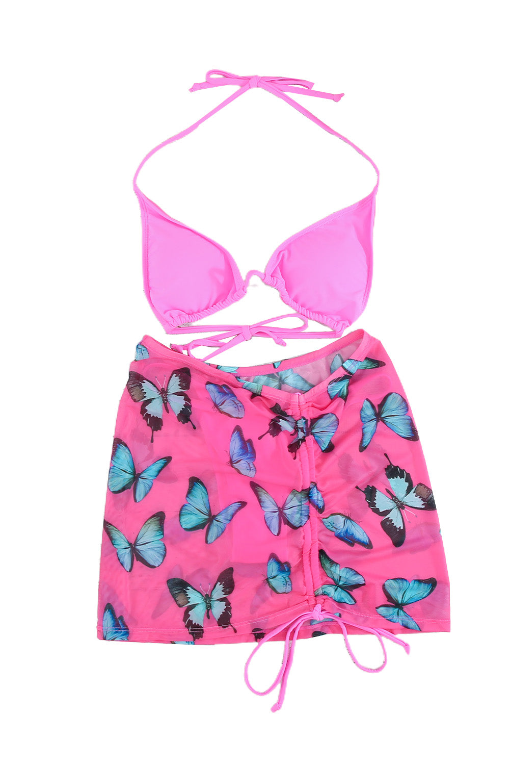 Halter Triangle Bikini With Drawstring Print Skirt