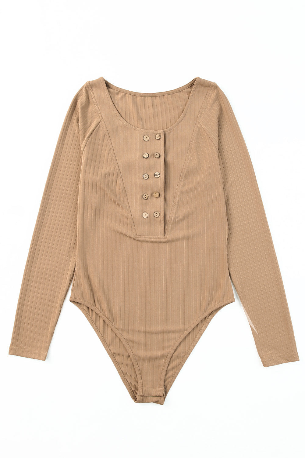 Khaki Double Breasted Half Buttoned Long Sleeve Bodysuit