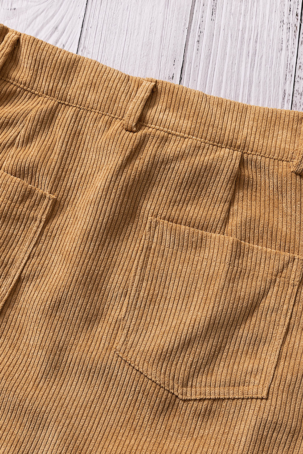 Khaki High Waist Corduroy Mini Skirt With Pockets