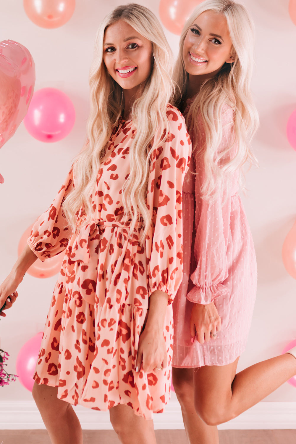 Pink Leopard Long Sleeves Short Dress