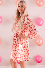 Pink Leopard Long Sleeves Short Dress