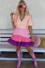 Pink Ombre Colorblock Tiered Dress