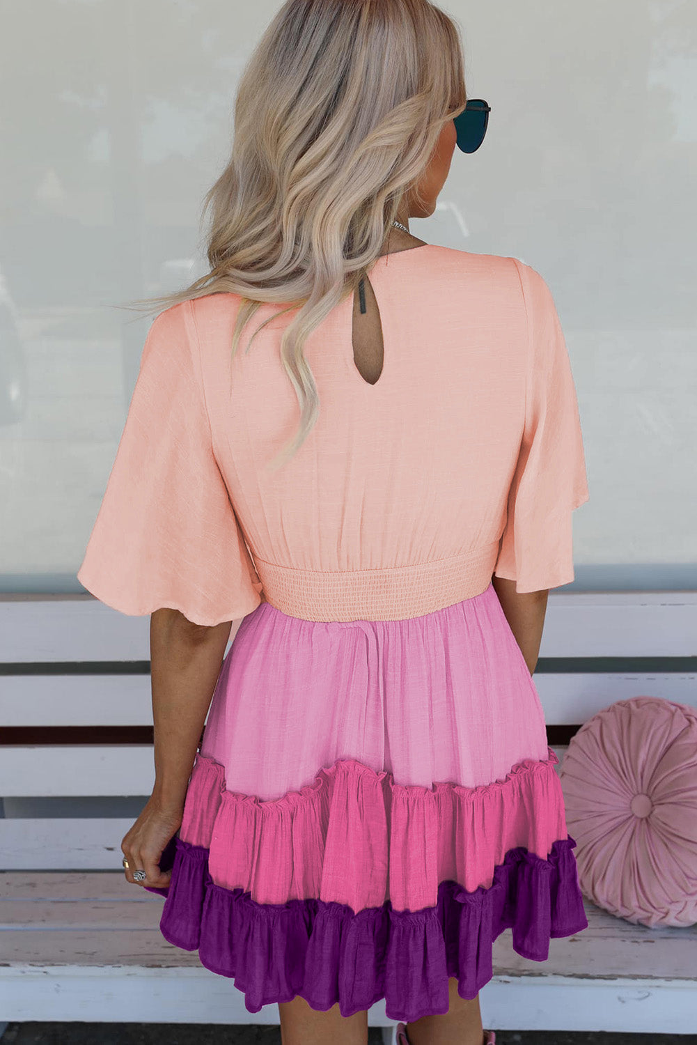 Pink Ombre Colorblock Tiered Dress