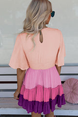 Pink Ombre Colorblock Tiered Dress