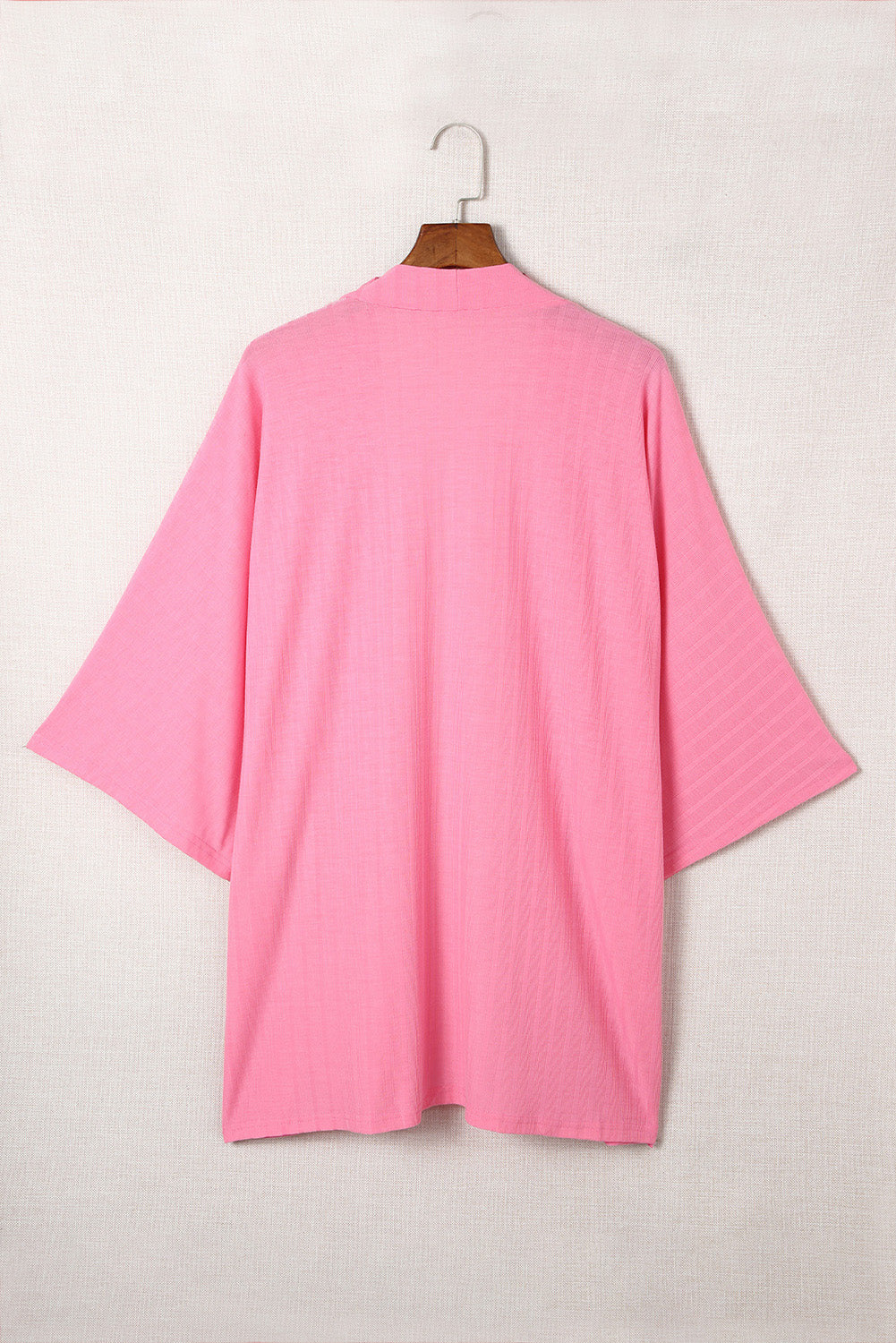 Pink Open Front Kimono Sleeves Knit Cardigan