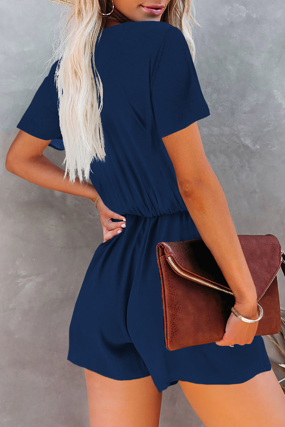 Plunge V Neck Knotted Short Sleeves Romper