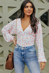 Plunging V Neck Floral Bodysuit