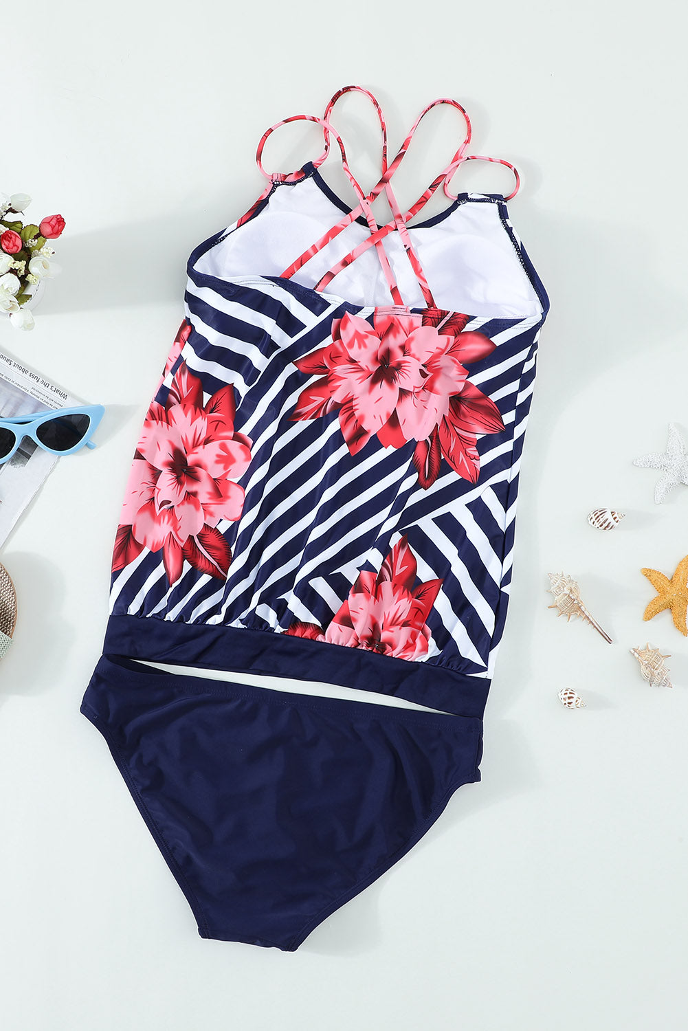 Print Criss Cross Hollow-Out Tankini Swimwear