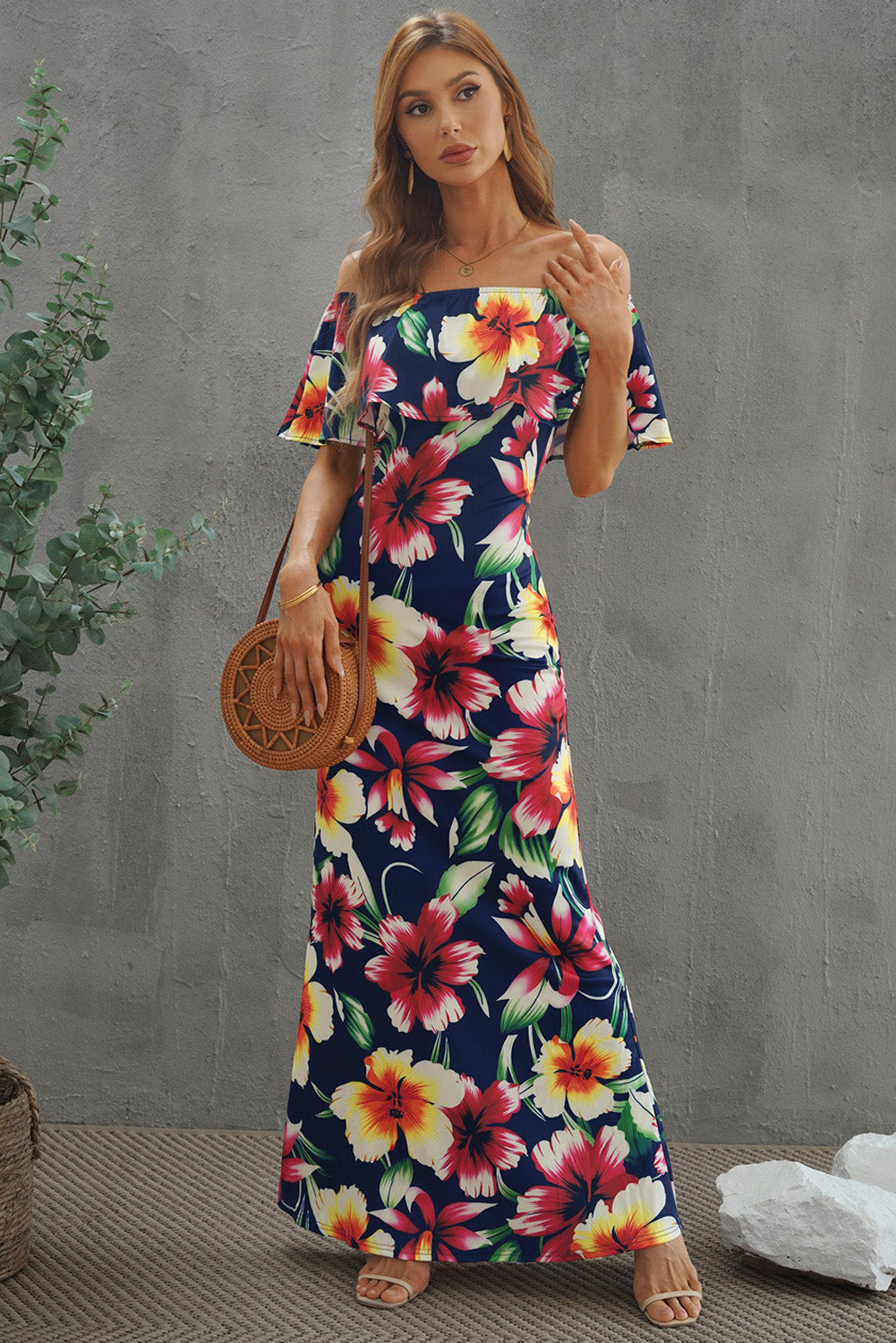 Print Off-The-Shoulder Maxi Dress