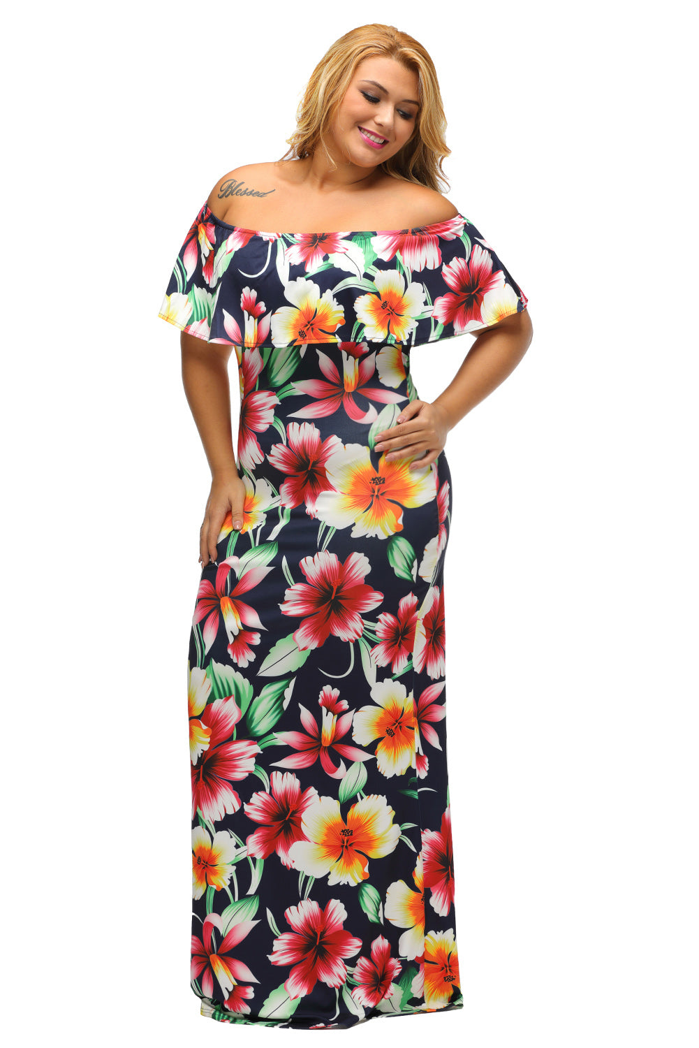 Print Off-The-Shoulder Maxi Dress