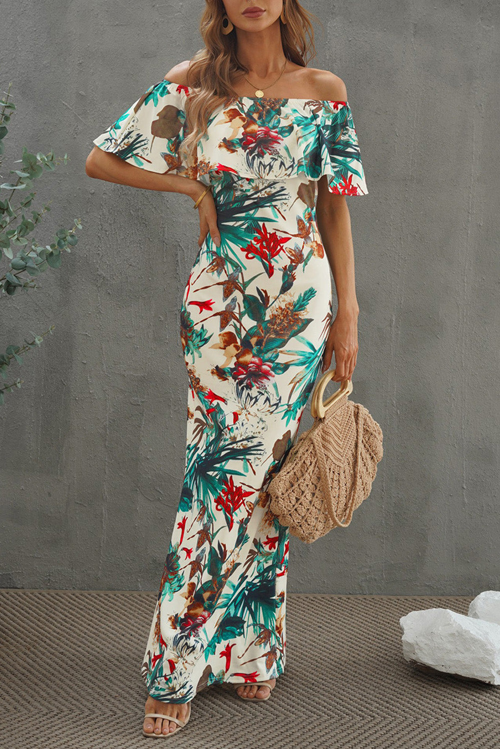 Print Off-The-Shoulder Maxi Dress