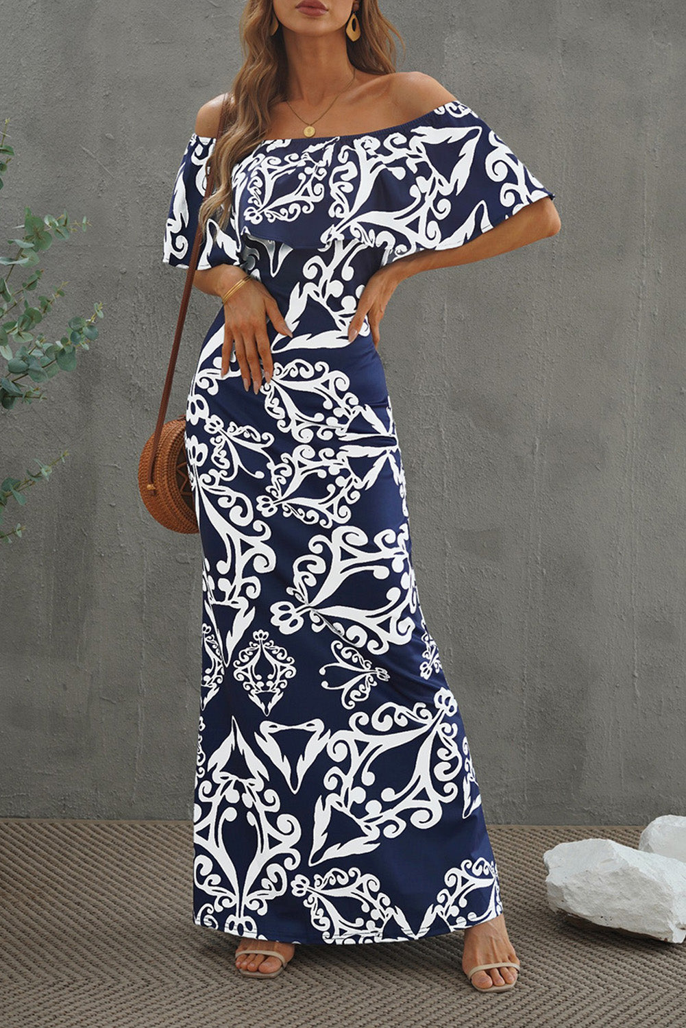 Print Off-The-Shoulder Maxi Dress