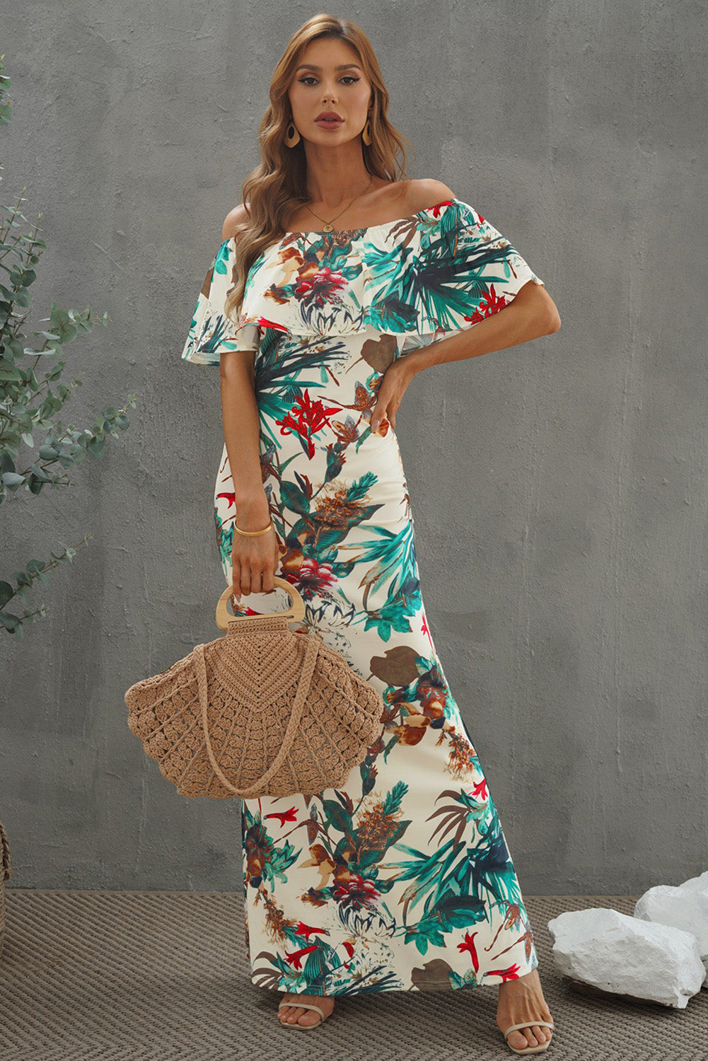 Print Off-The-Shoulder Maxi Dress