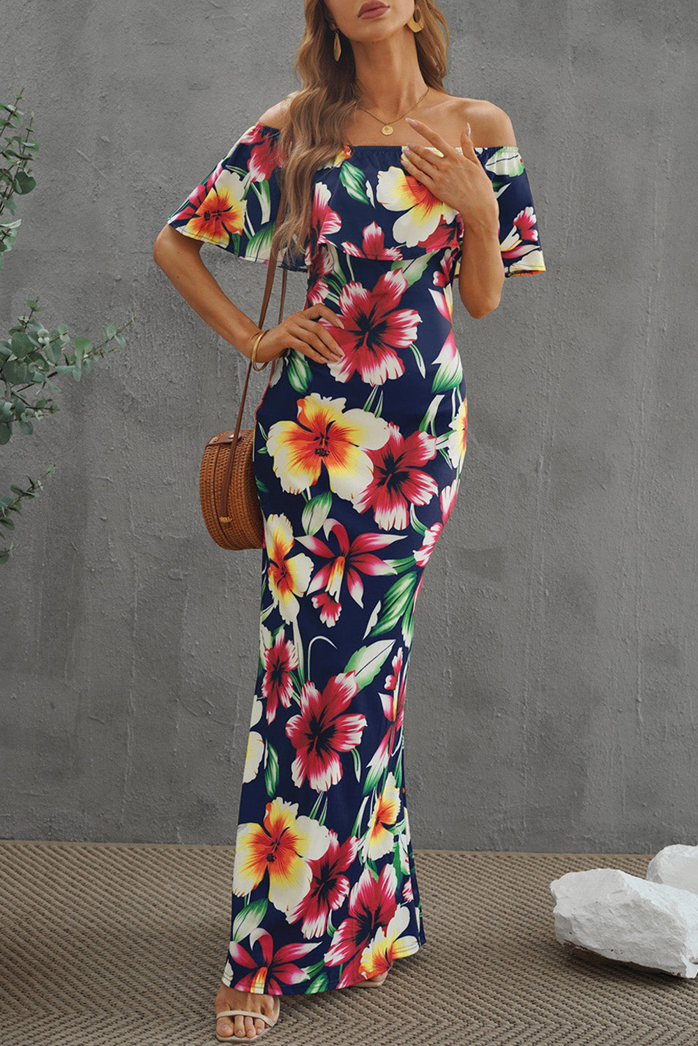 Print Off-The-Shoulder Maxi Dress