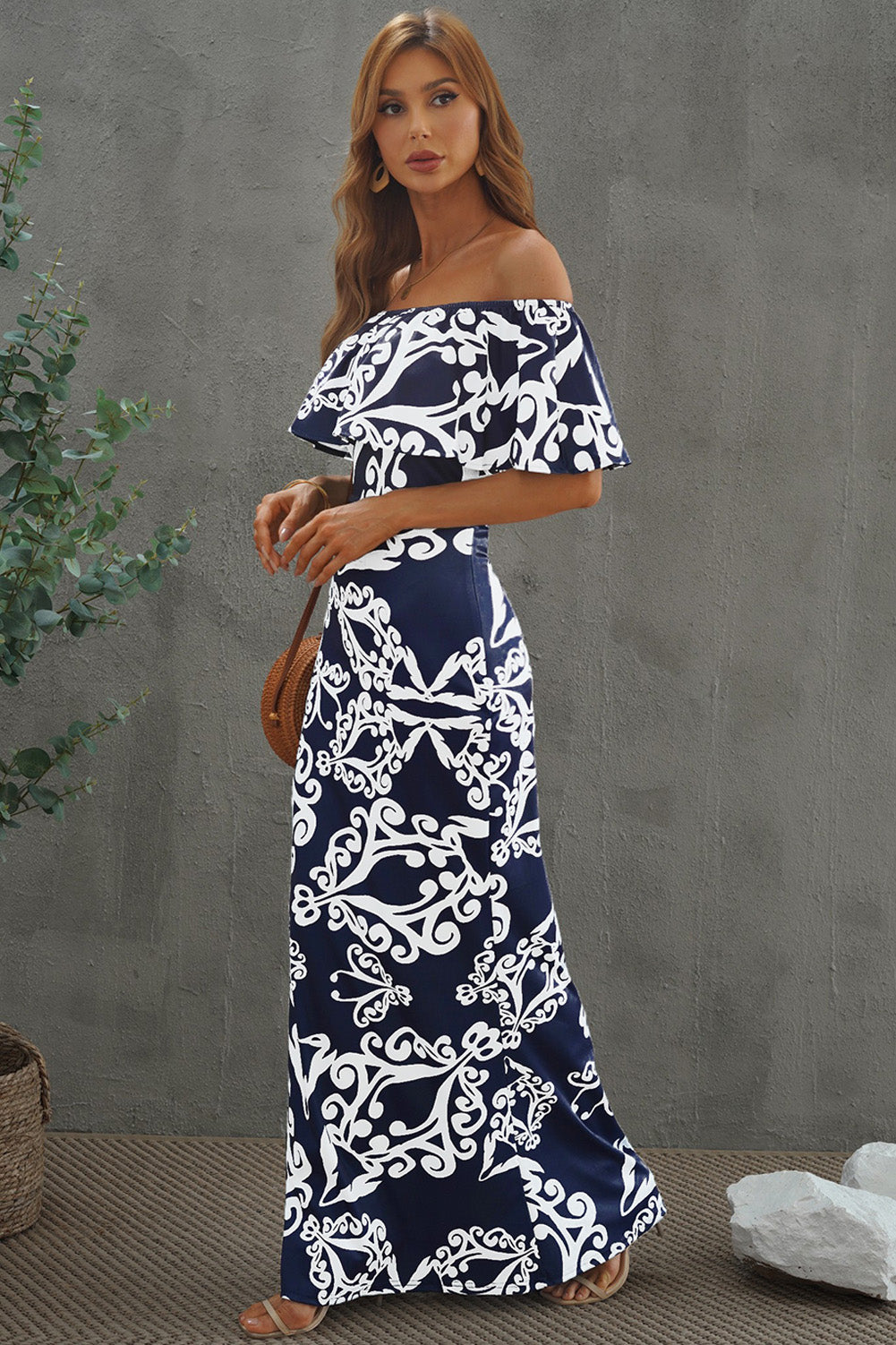 Print Off-The-Shoulder Maxi Dress