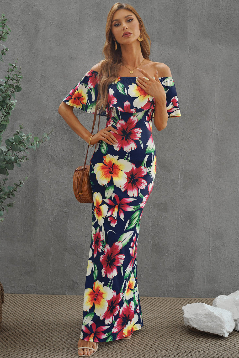 Print Off-The-Shoulder Maxi Dress