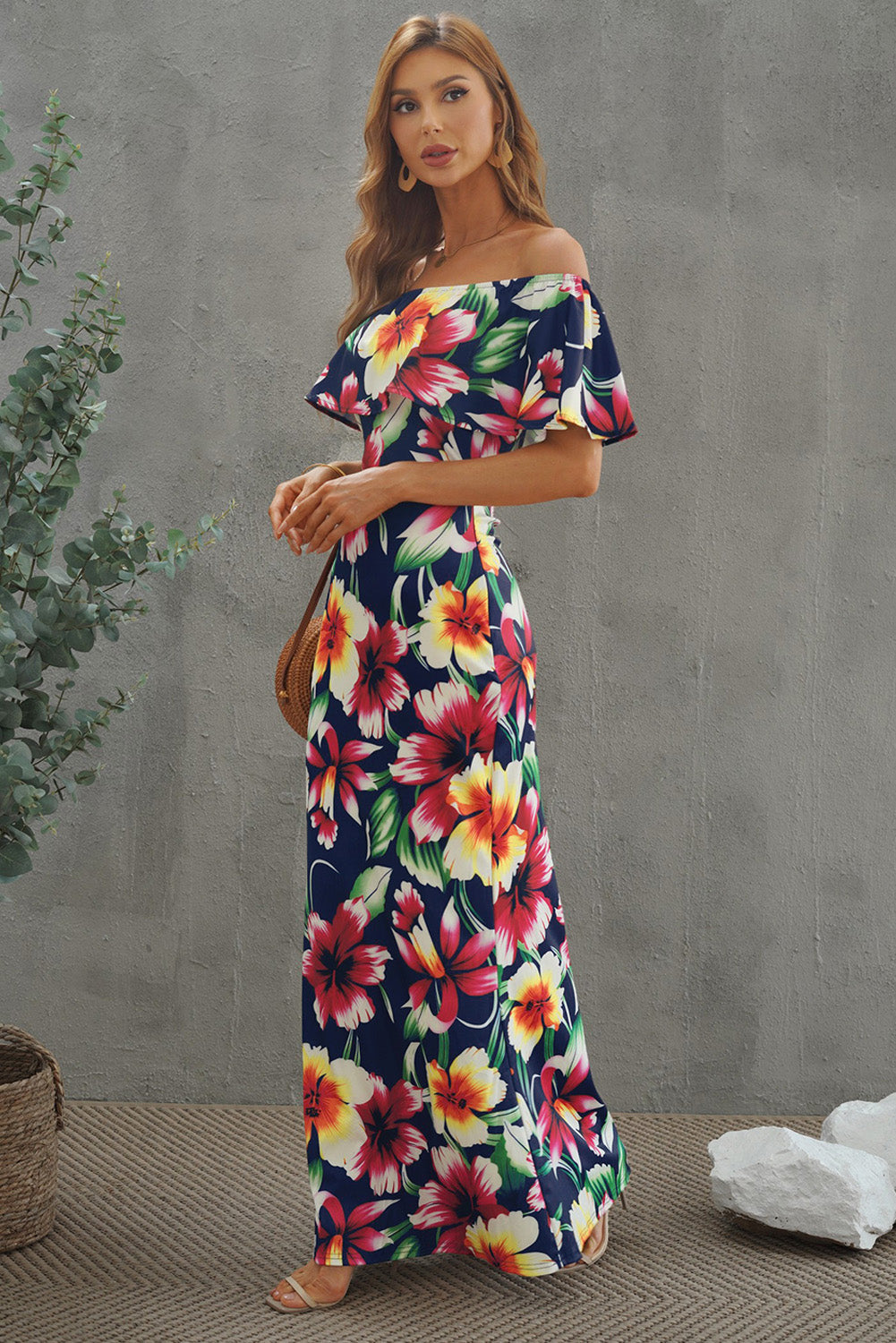 Print Off-The-Shoulder Maxi Dress