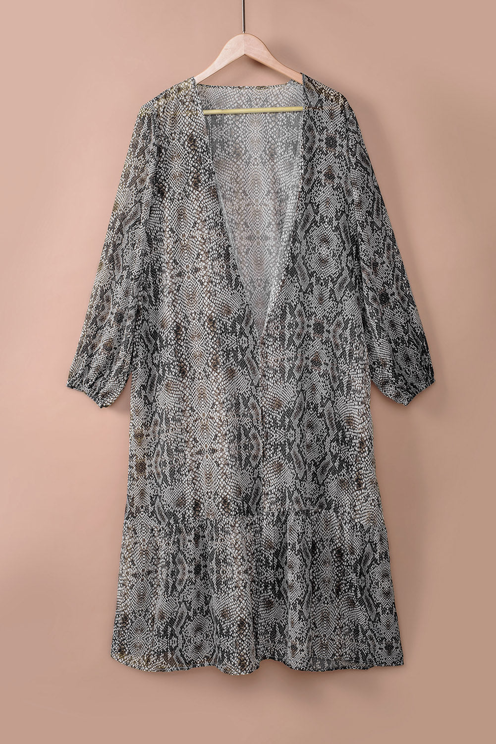 Print Ruffled Open Front Long Cover-Up