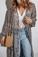 Print Ruffled Open Front Long Cover-Up