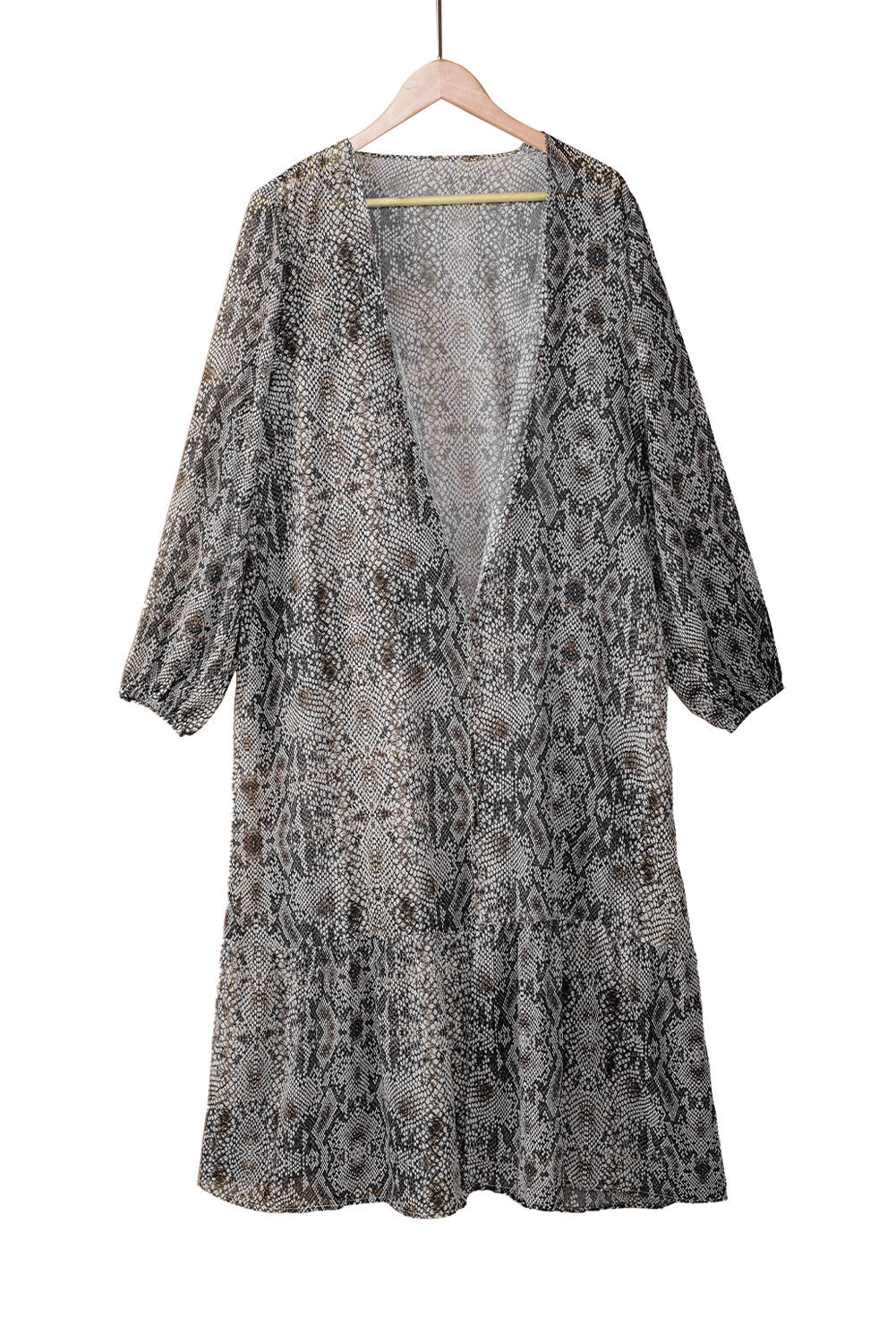 Print Ruffled Open Front Long Cover-Up