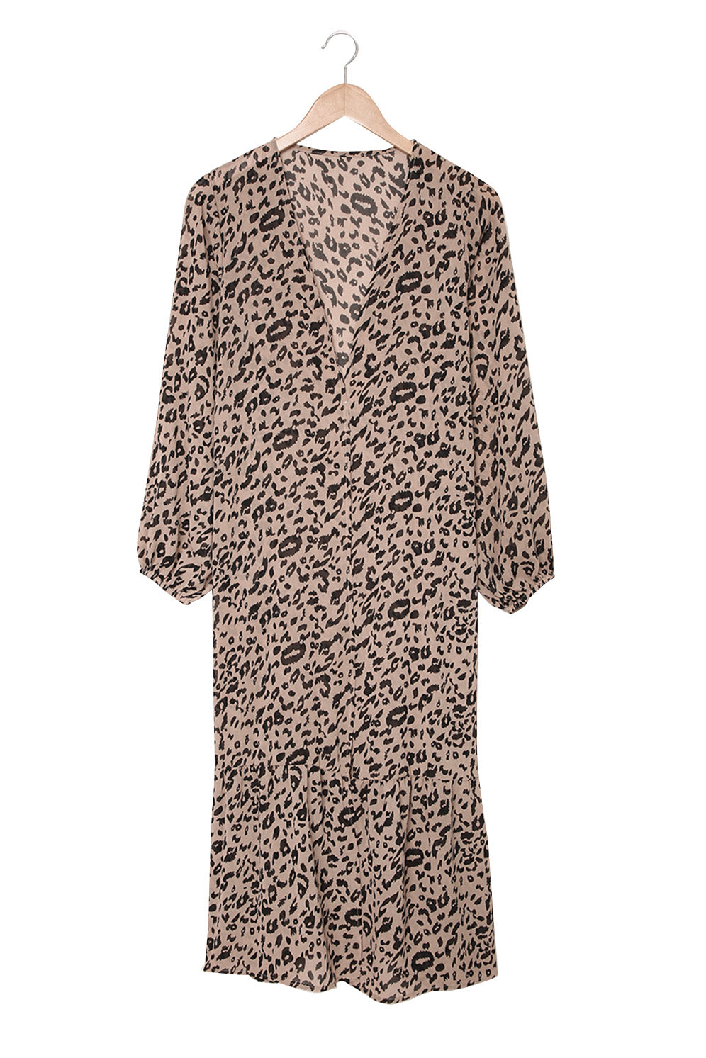 Print Ruffled Open Front Long Cover-Up