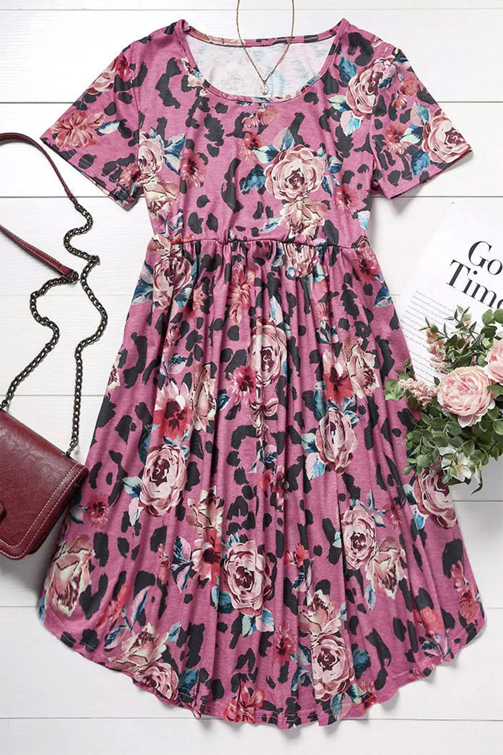 Print Short Sleeve A-line Dress