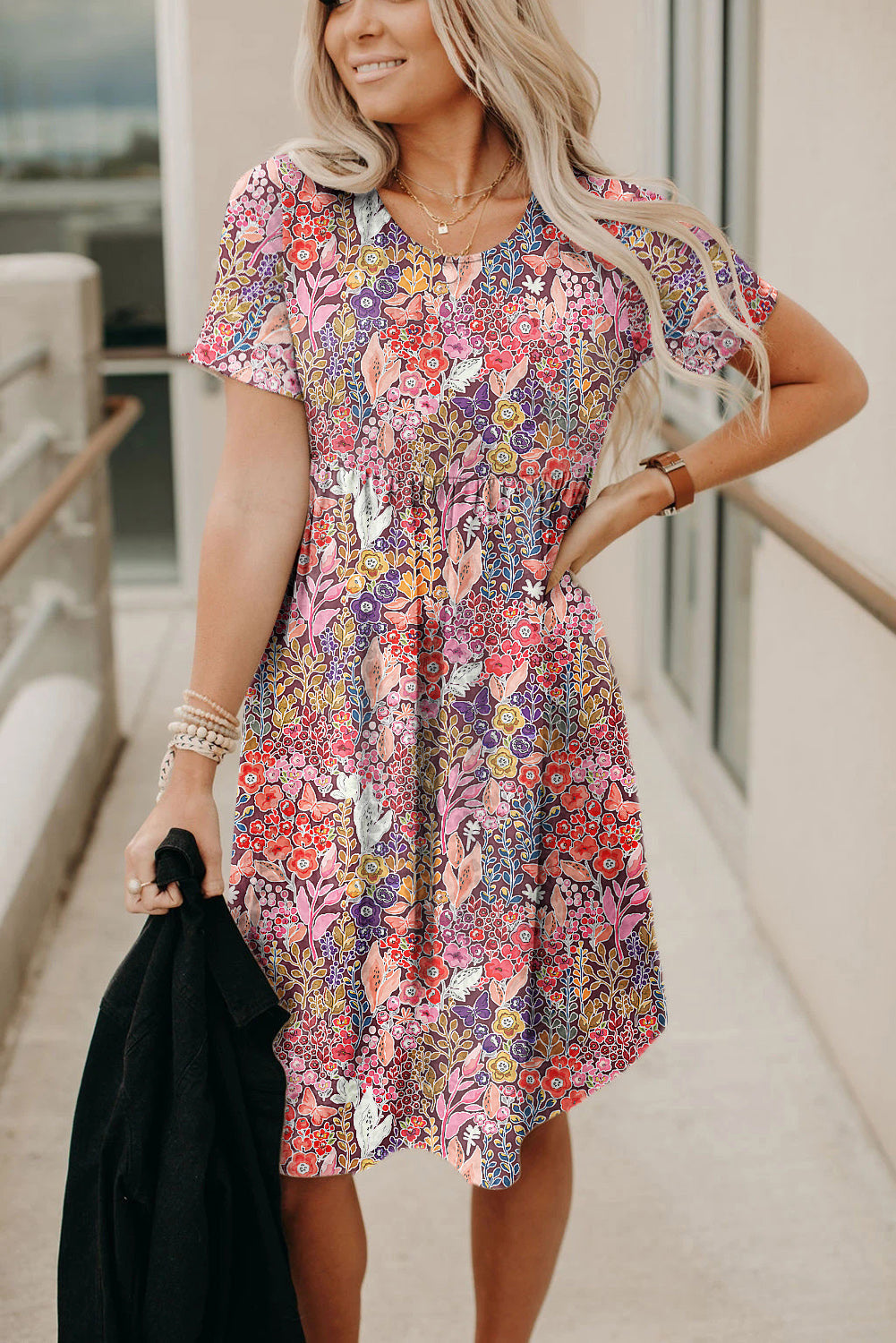 Print Short Sleeve A-line Dress