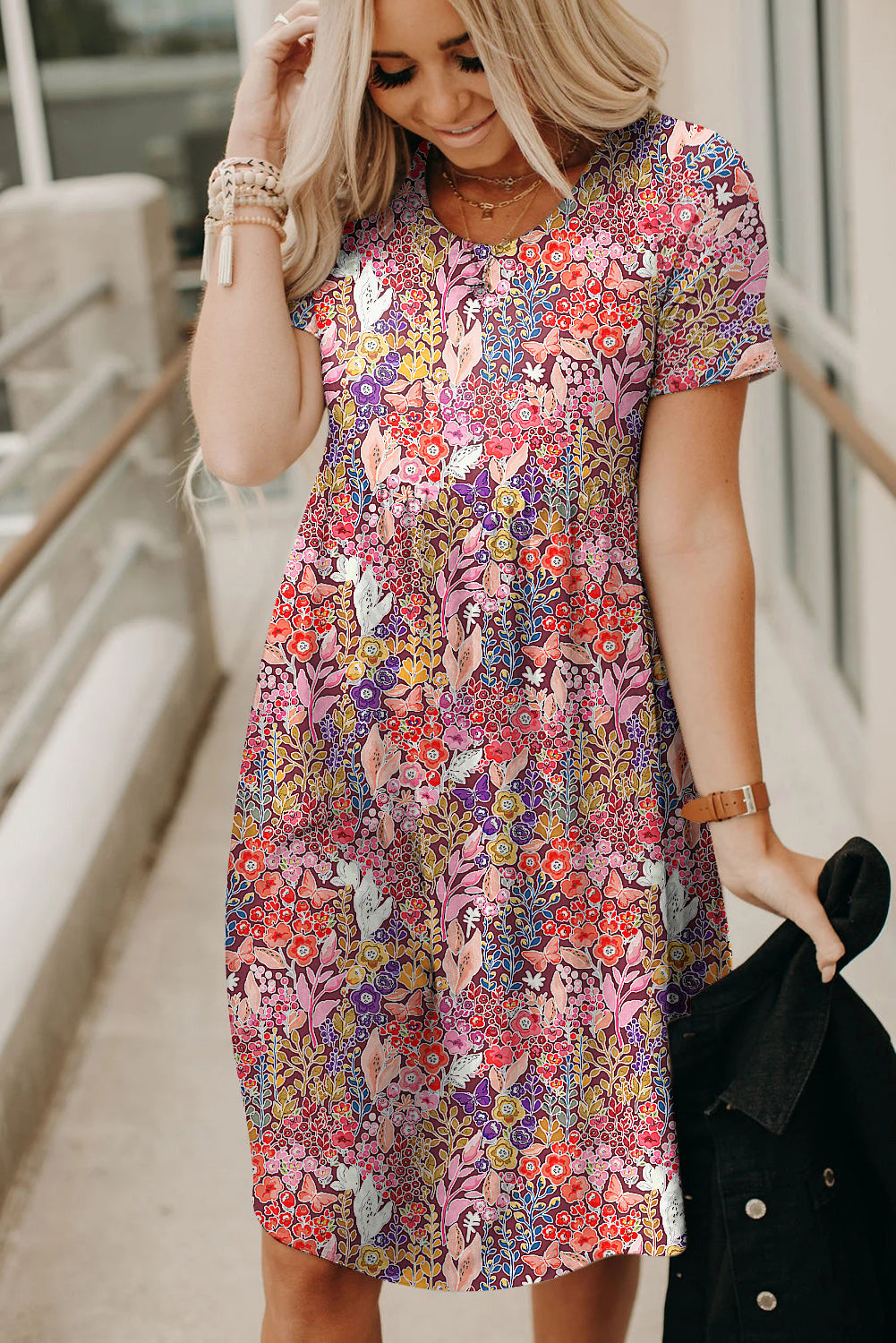 Print Short Sleeve A-line Dress