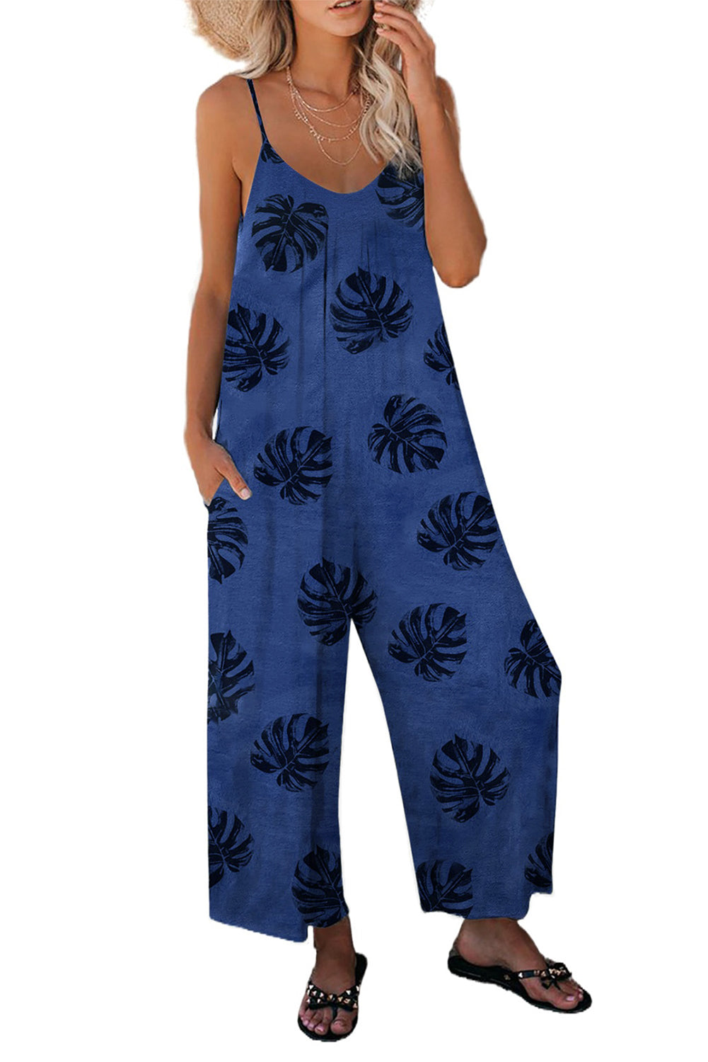 Print Spaghetti Strap Wide Leg Jumpsuit