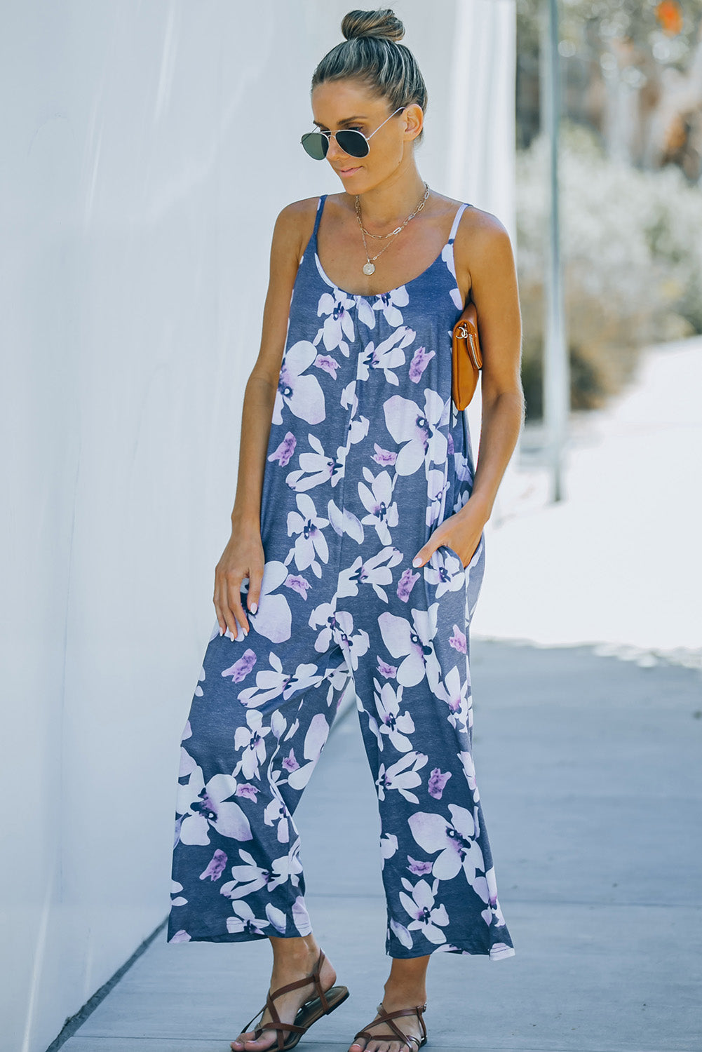 Print Spaghetti Strap Wide Leg Jumpsuit