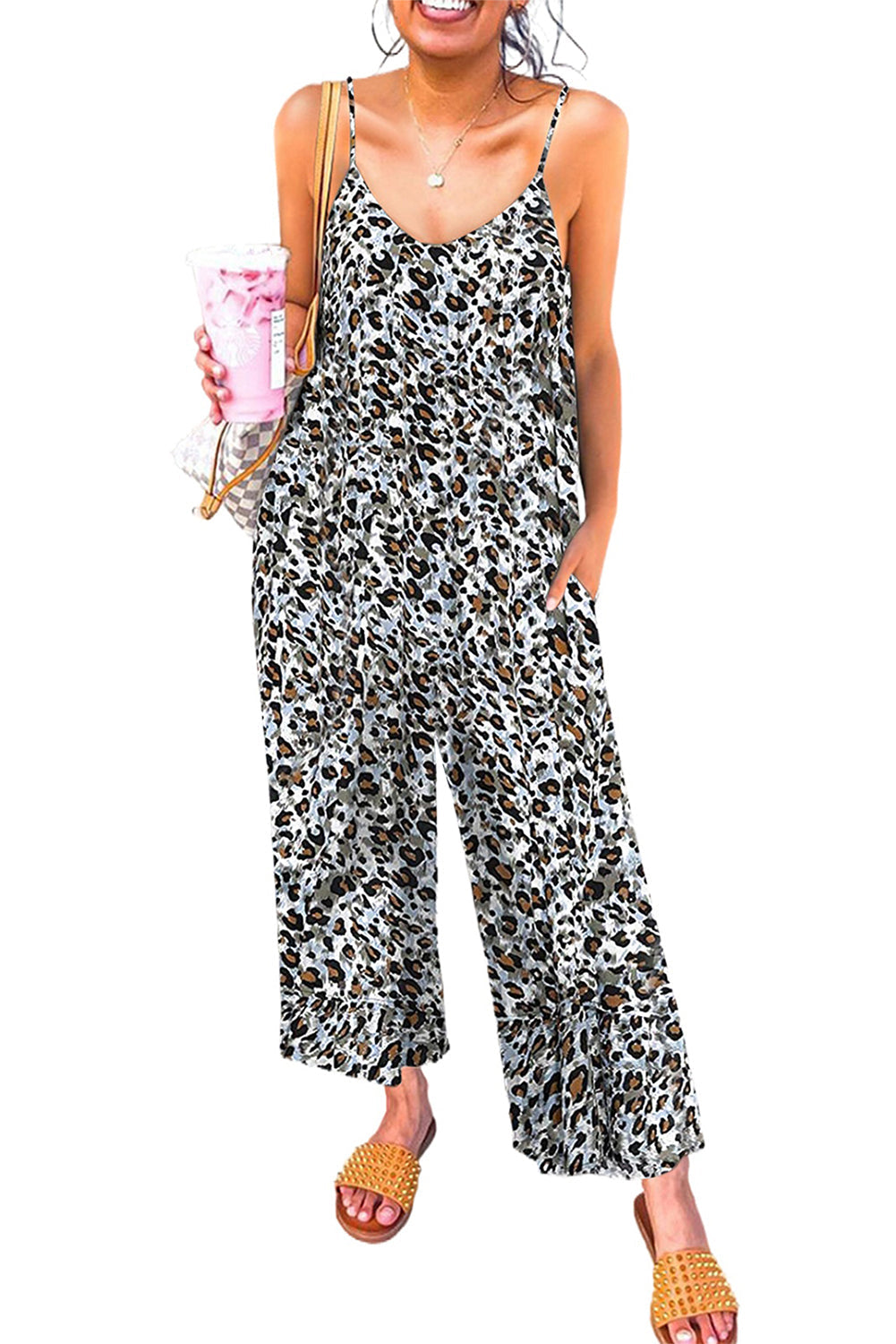 Print Spaghetti Strap Wide Leg Jumpsuit