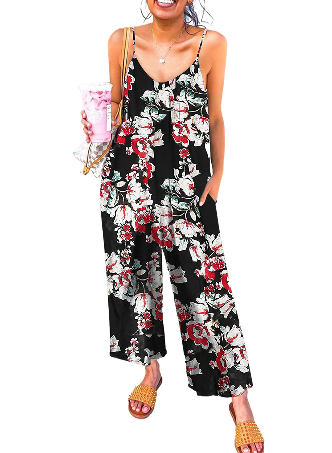 Print Spaghetti Strap Wide Leg Jumpsuit