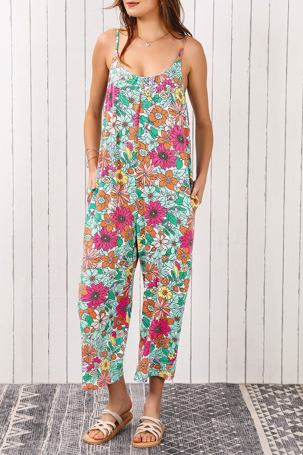 Print Spaghetti Strap Wide Leg Jumpsuit