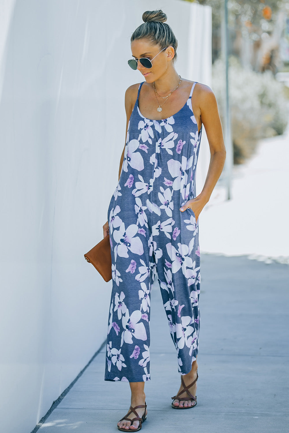 Print Spaghetti Strap Wide Leg Jumpsuit