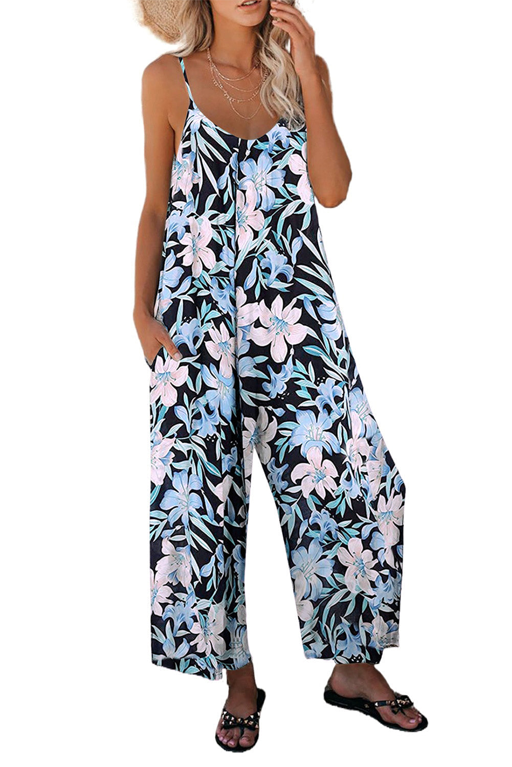 Print Spaghetti Strap Wide Leg Jumpsuit