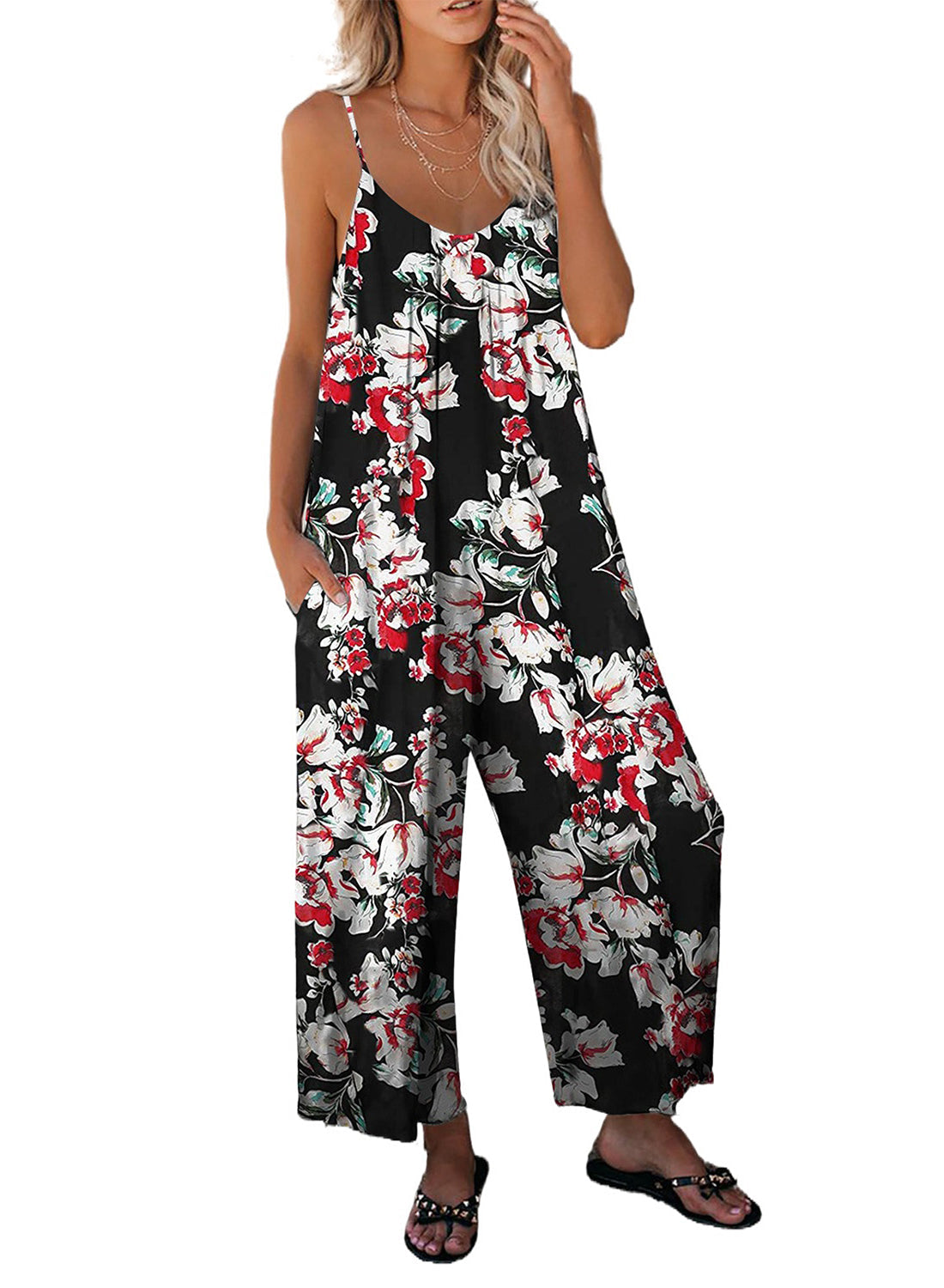 Print Spaghetti Strap Wide Leg Jumpsuit