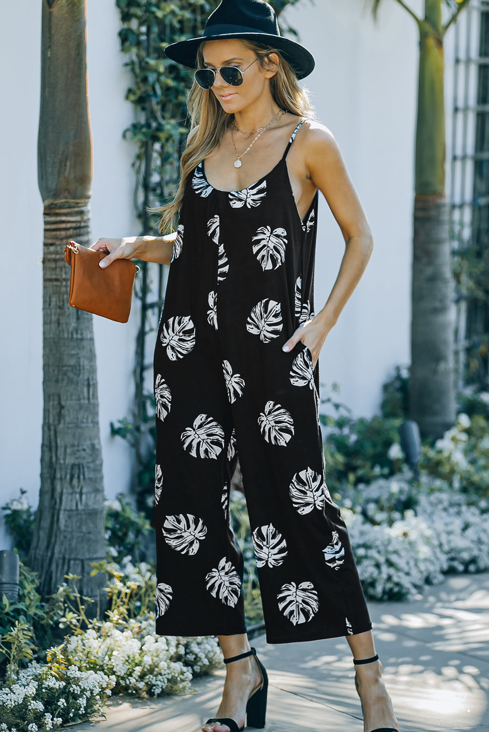 Print Spaghetti Strap Wide Leg Jumpsuit