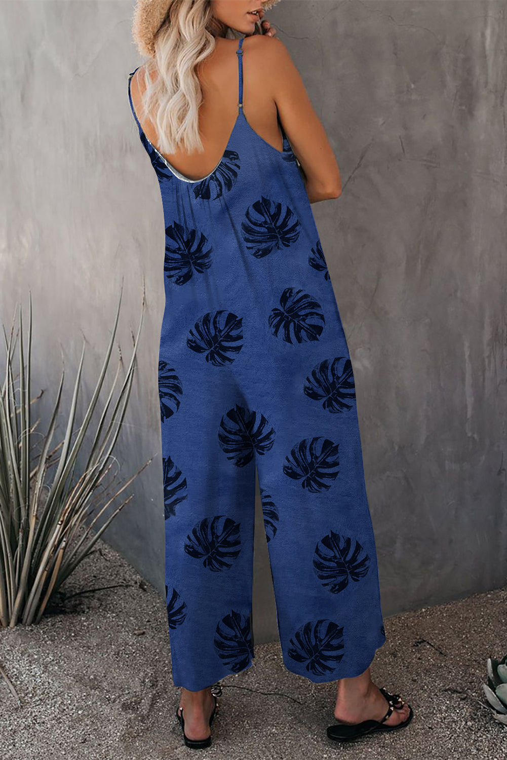 Print Spaghetti Strap Wide Leg Jumpsuit