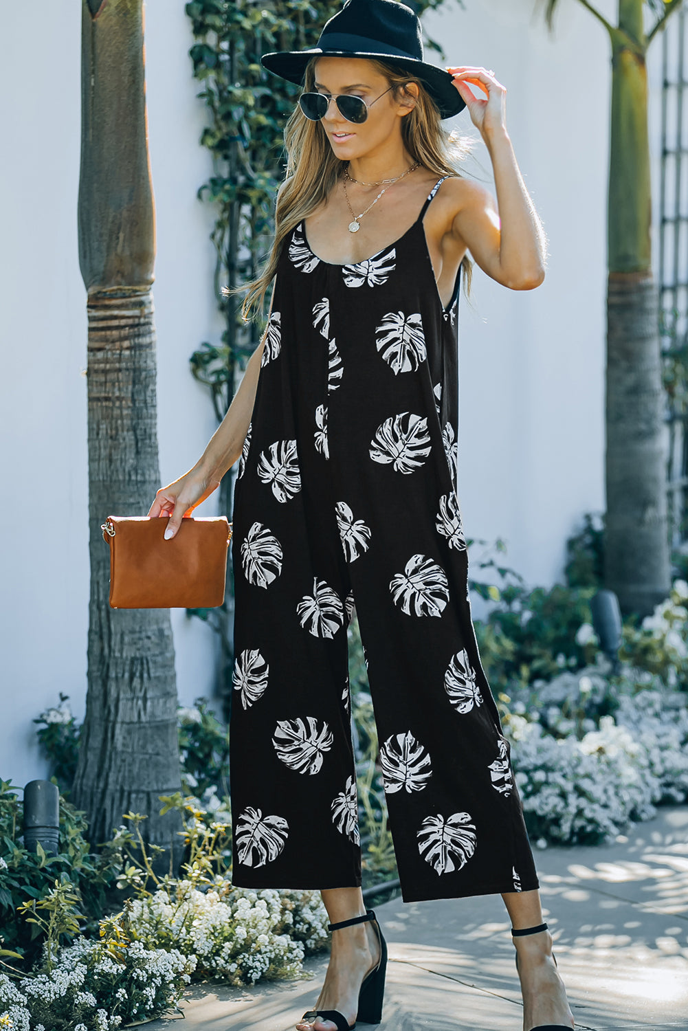 Print Spaghetti Strap Wide Leg Jumpsuit