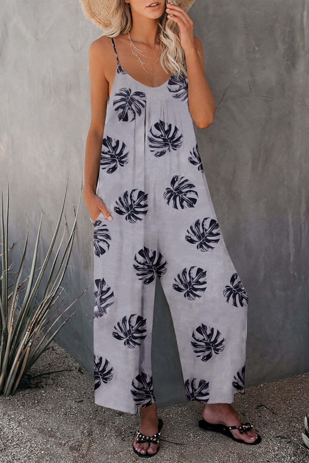 Print Spaghetti Strap Wide Leg Jumpsuit