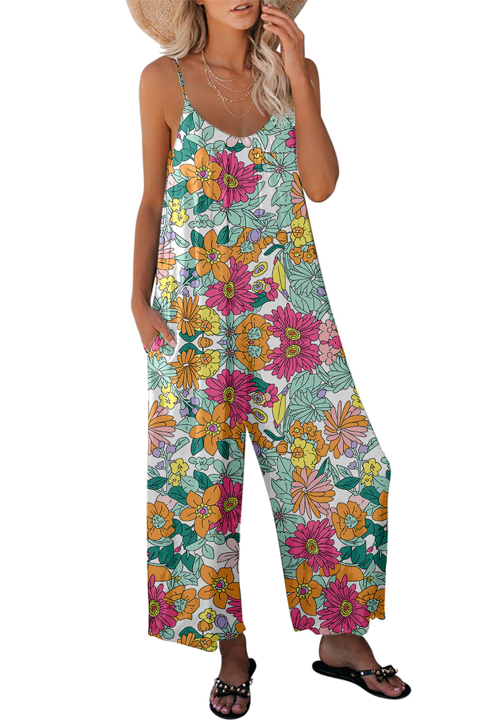 Print Spaghetti Strap Wide Leg Jumpsuit