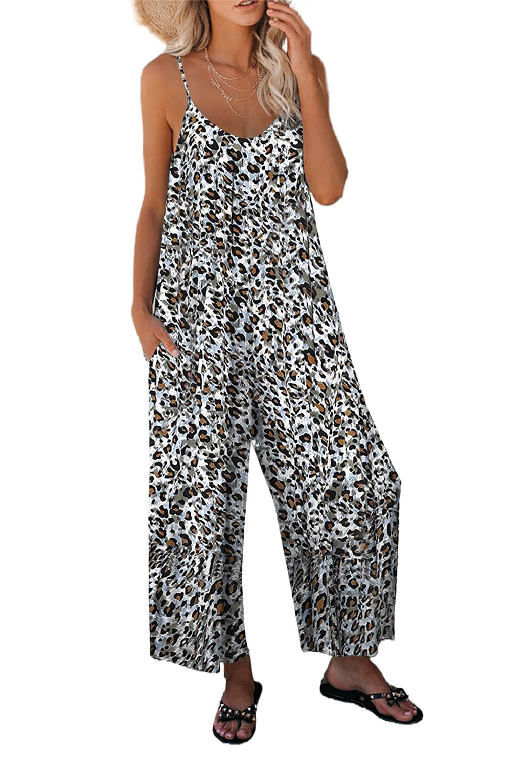 Print Spaghetti Strap Wide Leg Jumpsuit