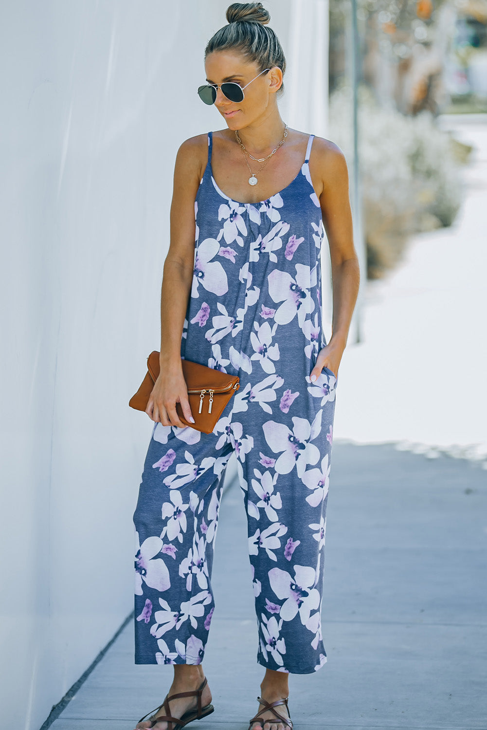 Print Spaghetti Strap Wide Leg Jumpsuit