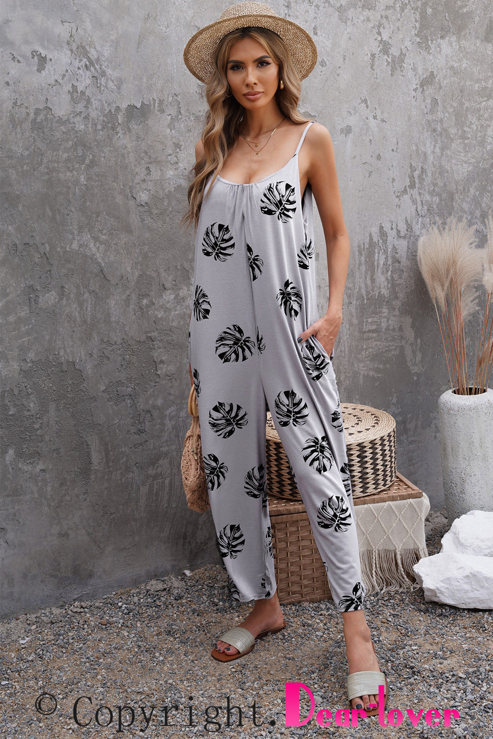 Print Spaghetti Strap Wide Leg Jumpsuit