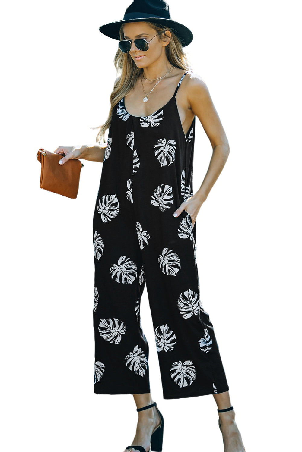 Print Spaghetti Strap Wide Leg Jumpsuit