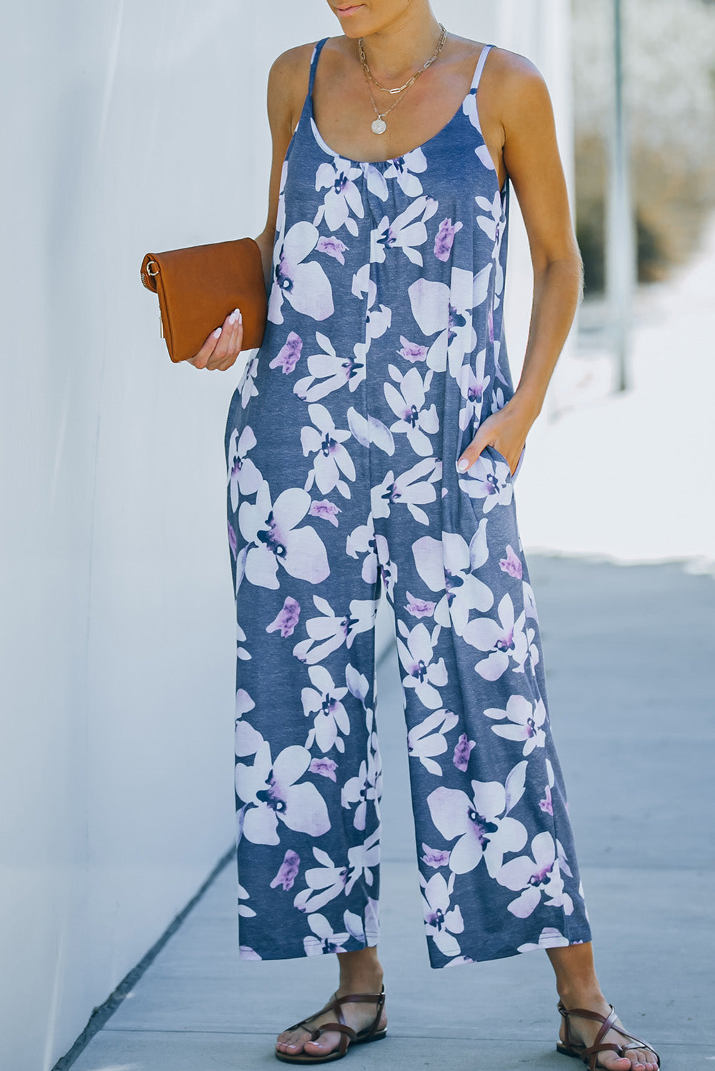 Print Spaghetti Strap Wide Leg Jumpsuit