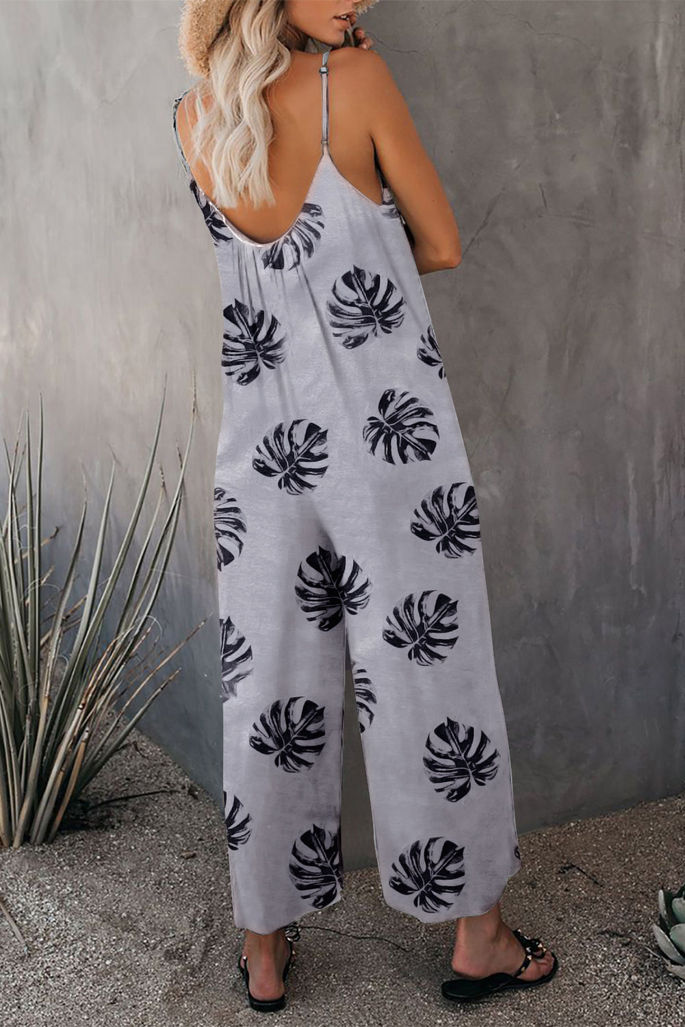 Print Spaghetti Strap Wide Leg Jumpsuit