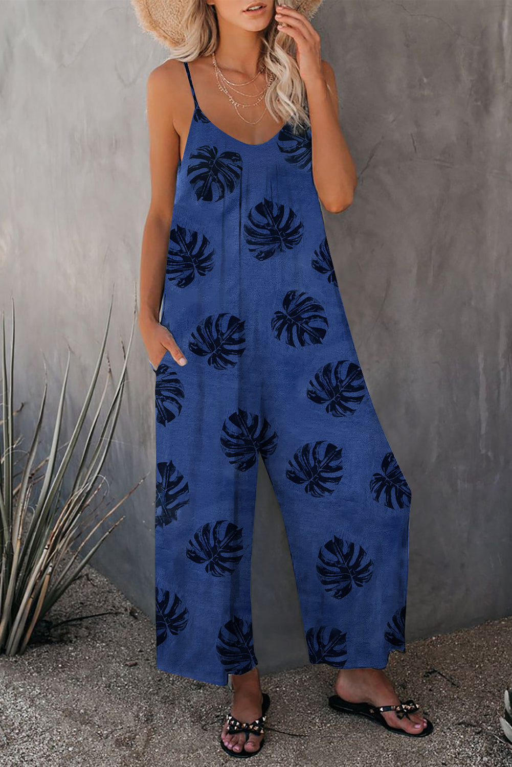 Print Spaghetti Strap Wide Leg Jumpsuit