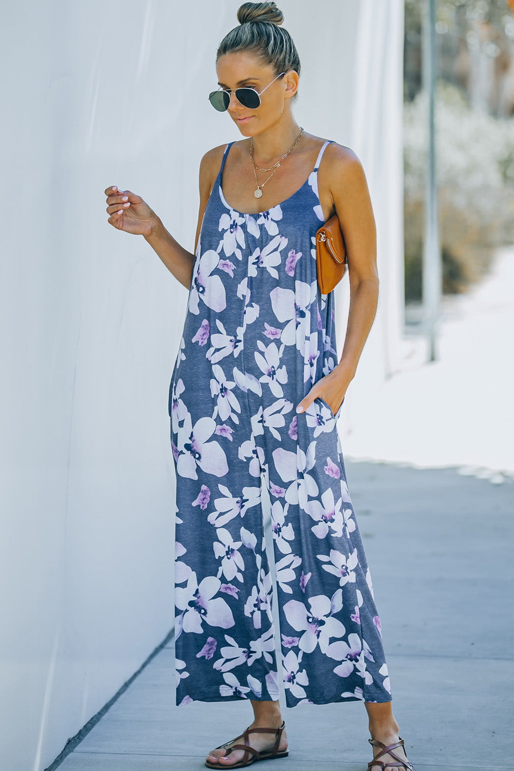 Print Spaghetti Strap Wide Leg Jumpsuit